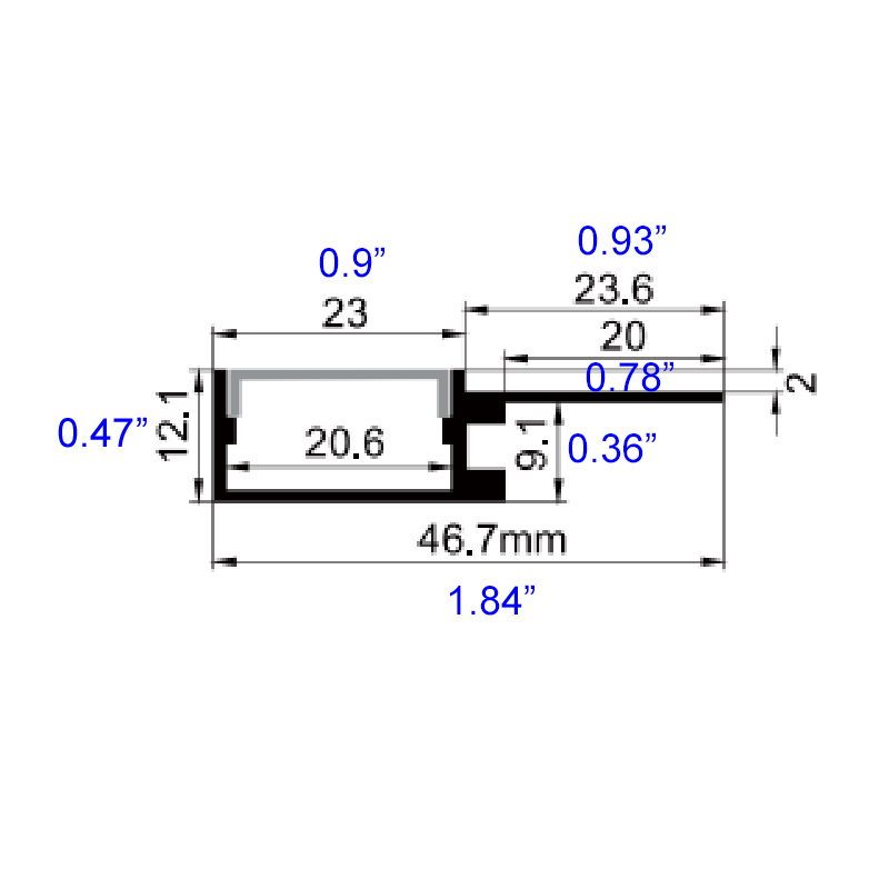 Tile to Wall Transition LED Washer Profile For 20mm Strip Light Tile to Wall Transition LED Washer Profile For 20mm Strip Light